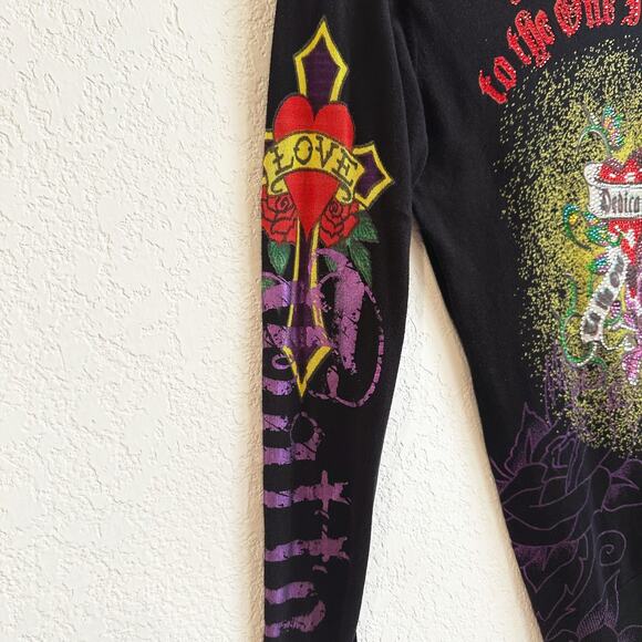 VTG Y2K Ed Hardy Sweater/Tunic Dress Medium Embellished Pull-Over Fitted Grunge - Picture 4 of 9